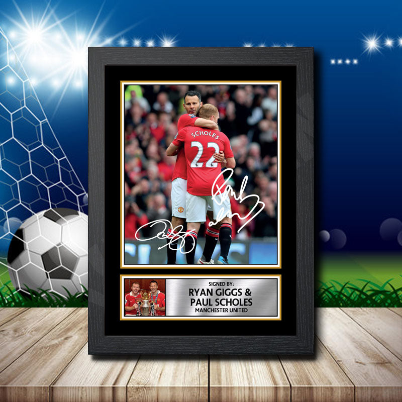 Ryan Giggs + Paul Scholes Printed Signature Footballers Star Poster Print Framed Wall Art Gift – Ryan Giggs + Paul Scholes Printed Signature Footballers Star Poster Print