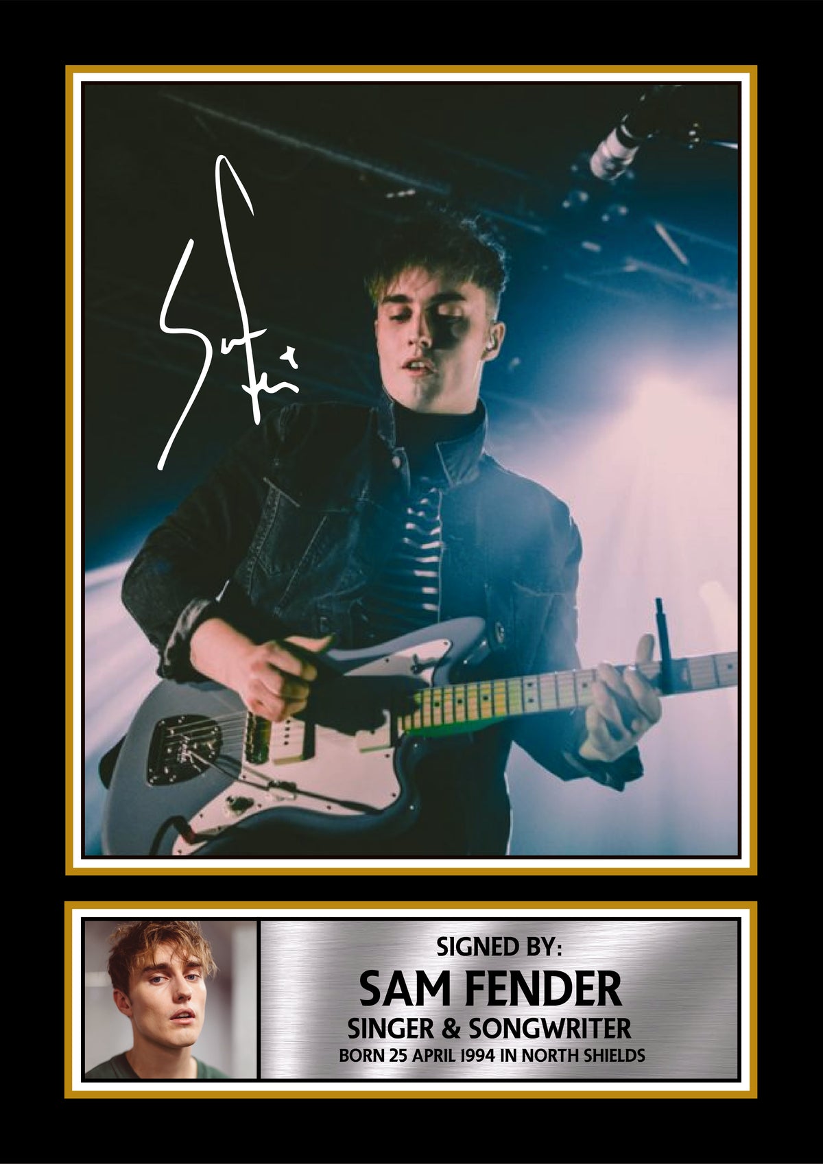 Sam Fender Printed Signature Poster Print – Live Guitar Performance Portrait Wall Art – Indie Rock Music Wall Art Décor – Sam Fender Printed Signature Poster Print