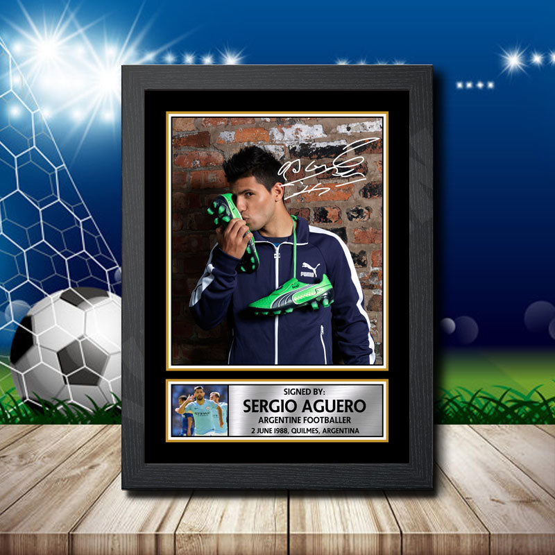 Sergio Aguero 2 Printed Signature Footballers Star Poster Print Framed Wall Art Gift – Sergio Aguero 2 Printed Signature Footballers Star Poster Print