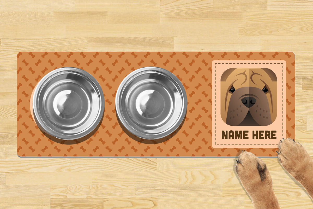 Personalised Dog Breed Dog Bowl Mat 880mm x 300mm2 Bowl Design - SHAR PEI