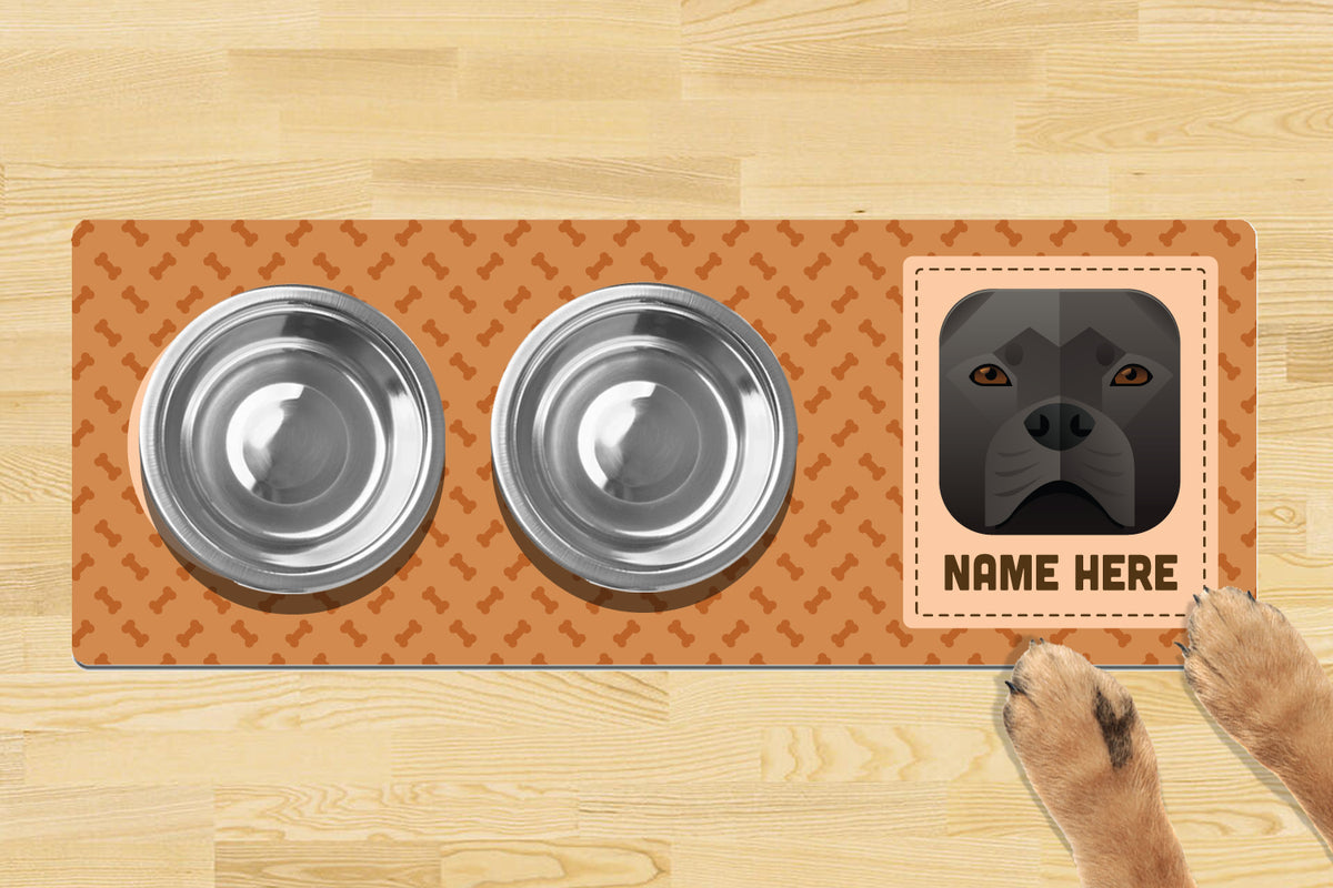 Personalised Dog Breed Dog Bowl Mat (880mm x 300mm)(2 Bowl Design) - STAFFORDSHIRE BULL TERRIER – Personalised Dog Breed Dog Bowl Mat 880mm X 300mm2 Bowl Design - Staffordshire