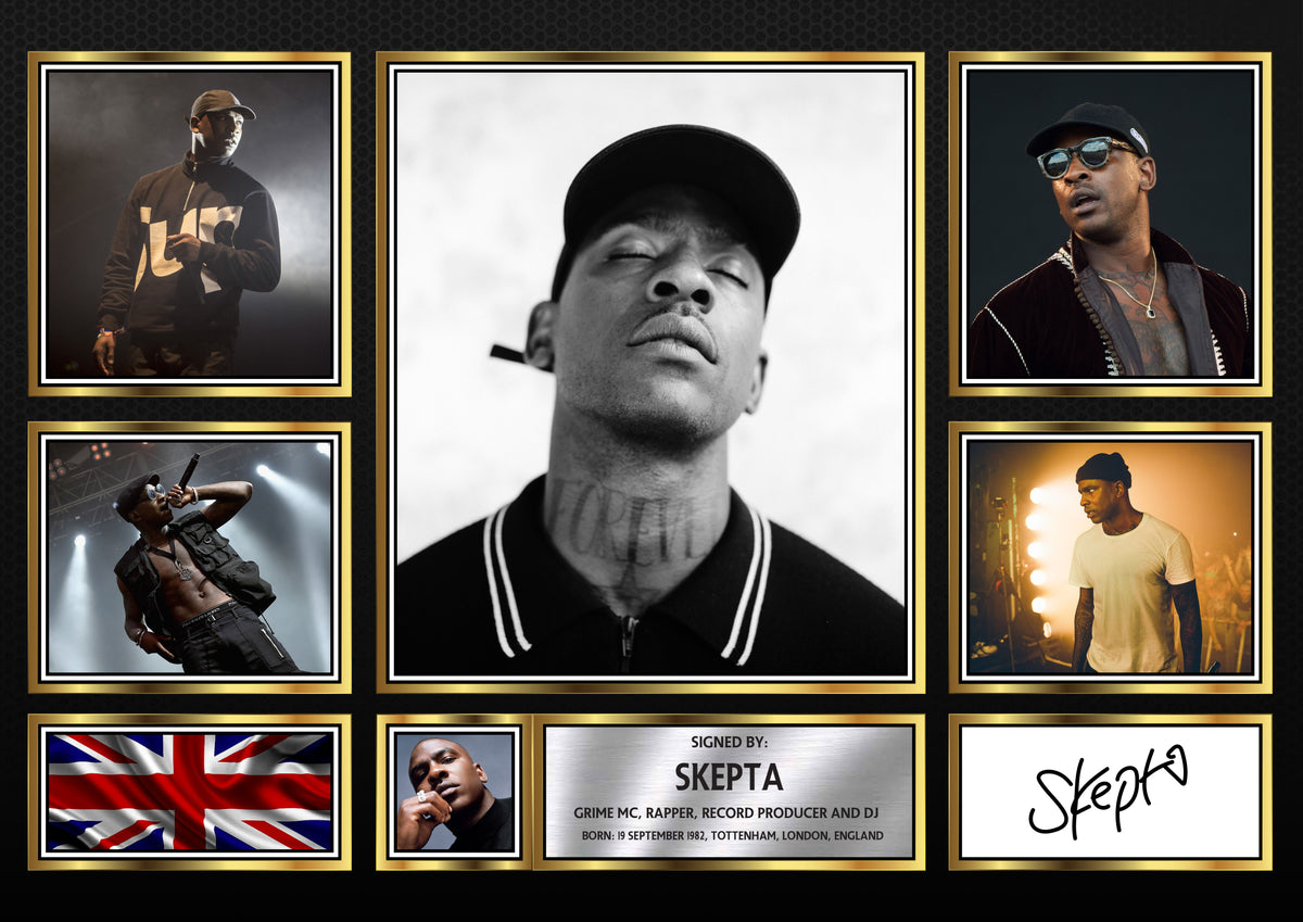 Rappers Skepta Framed Printed Signature Print – Fan Gift – Wall Art – Rappers Skepta Framed Printed Signature Print – A4 Poster