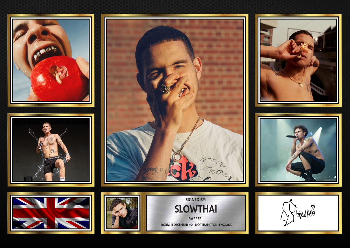 Rappers Slowthai Framed Printed Signature Print – Fan Gift – Wall Art – Rappers Slowthai Framed Printed Signature Print – A4 Poster
