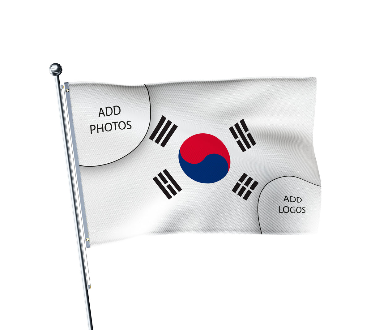 Personalised South Korea terrace flag: Korean football fan flag, printed with custom wording