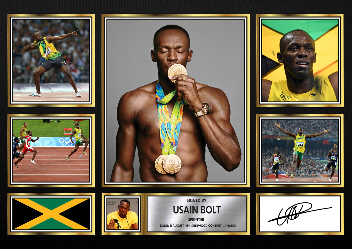Usain Bolt Olympians Framed Printed Signature Print – Fan Gift – Wall Art – Usain Bolt Olympians Framed Printed Signature Print – A4 Poster