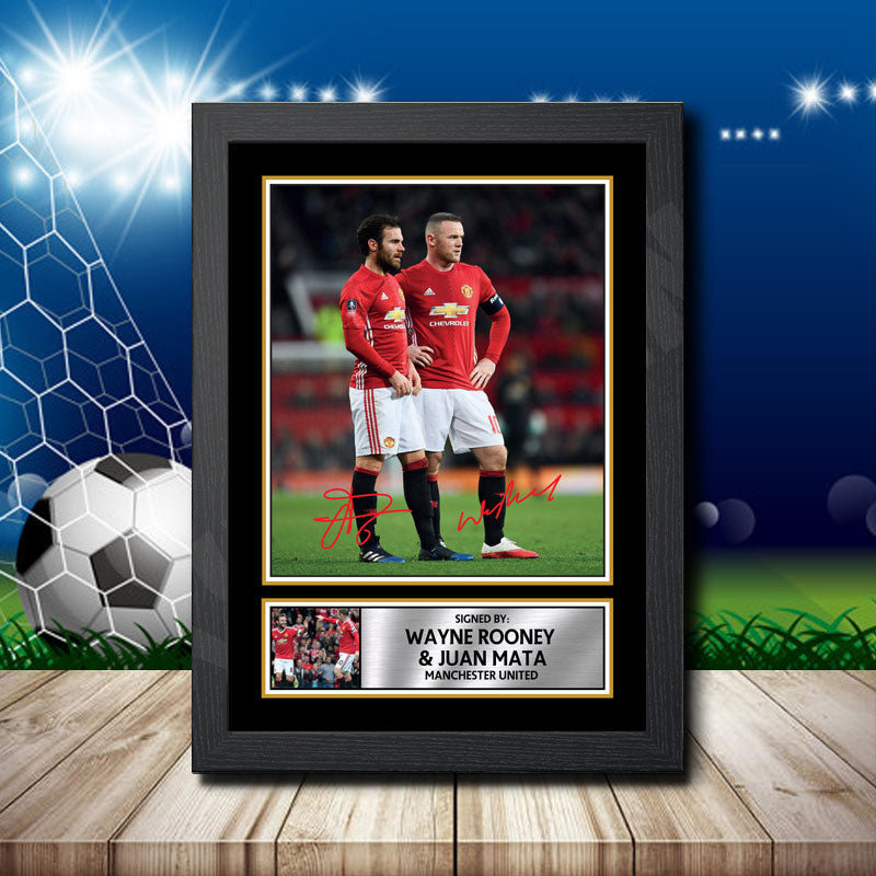 Wayne Rooney + Juan Mata 1 Printed Signature Footballers Star Poster Print Framed Wall Art Gift – Wayne Rooney + Juan Mata 1 Printed Signature Footballers Star Poster Print