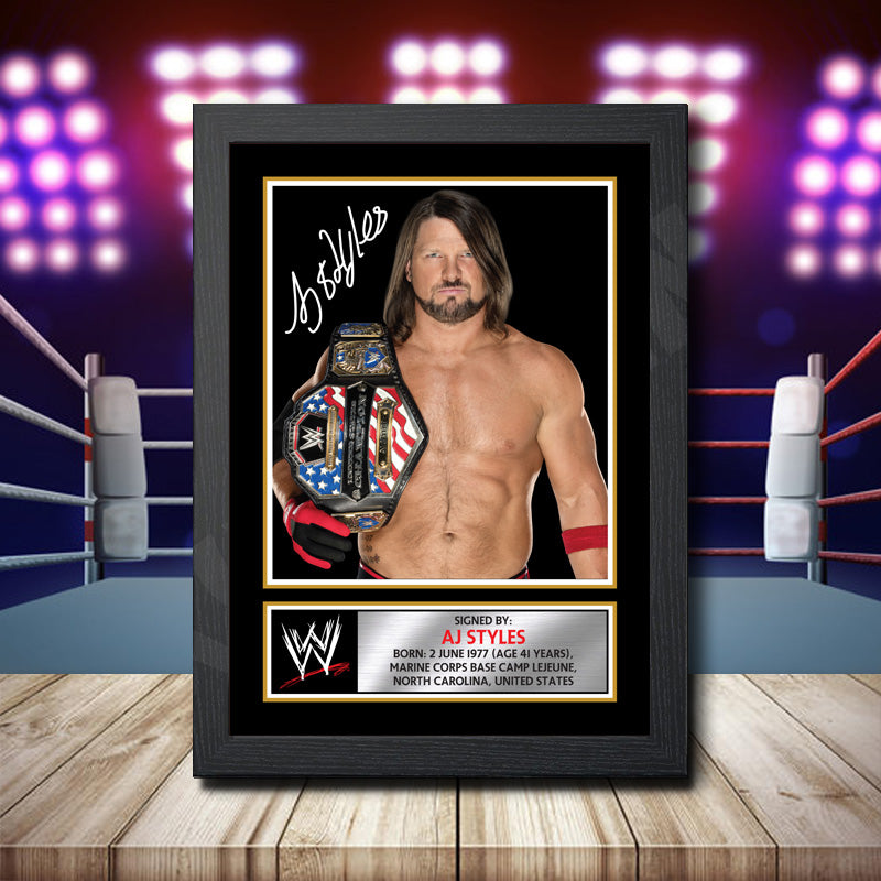 Wwe Wrestling Aj Styles Printed Signature Wwe Star Poster Print Framed Wall Art Gift β Wwe Wrestling Aj Styles Printed Signature Wwe Star Poster Print