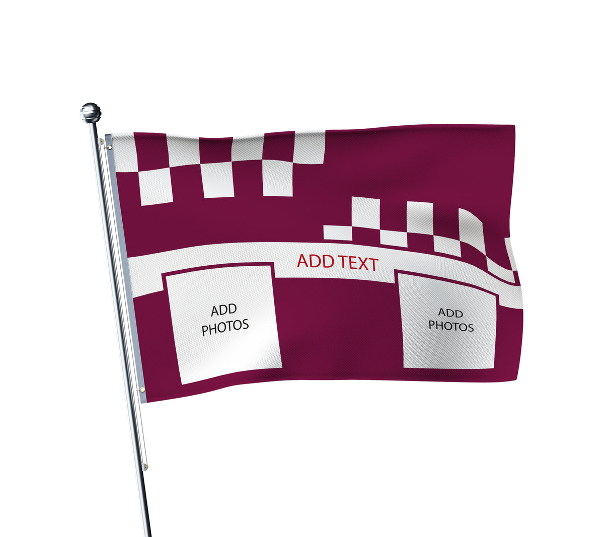 Personalised West Ham football flag in claret and blue, printed with custom wording