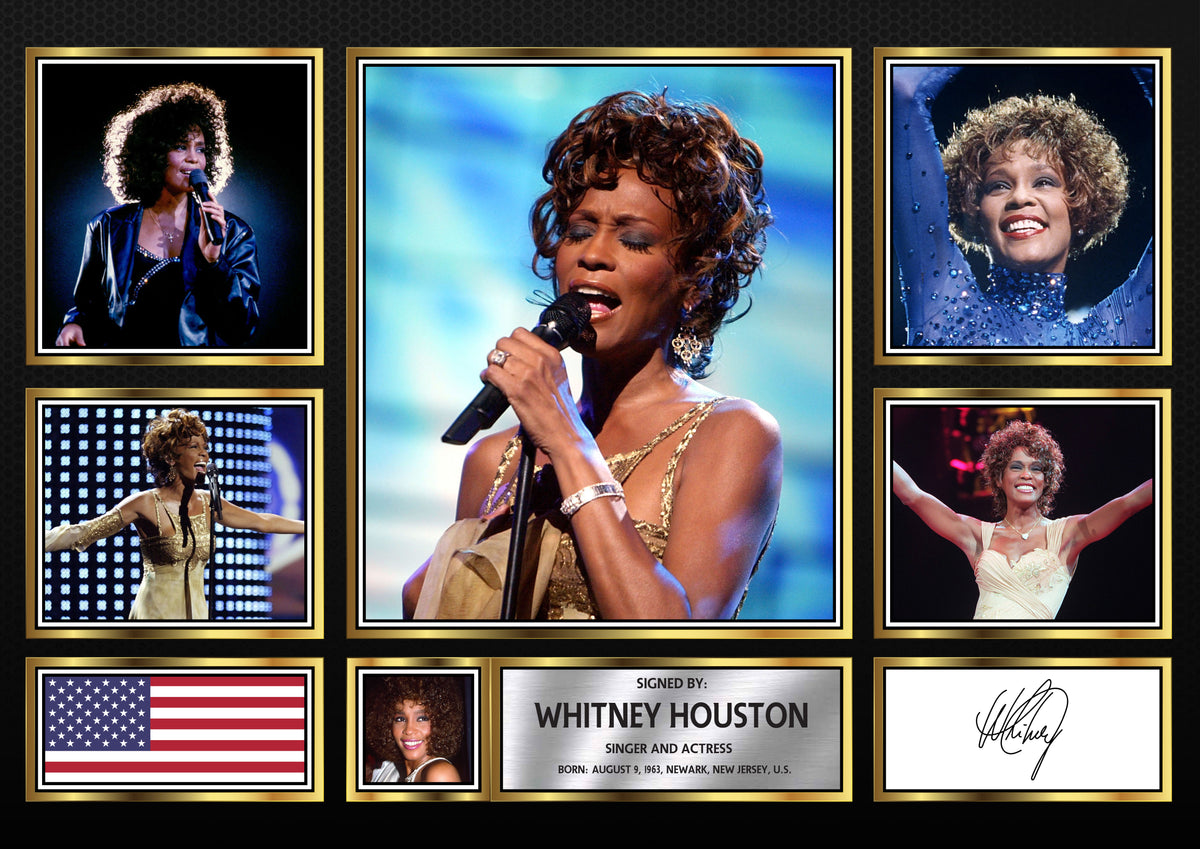 Whitney Houston Singers Framed Printed Signature Print – Fan Gift – Wall Art – Whitney Houston Singers Framed Printed Signature Print – A4 Poster