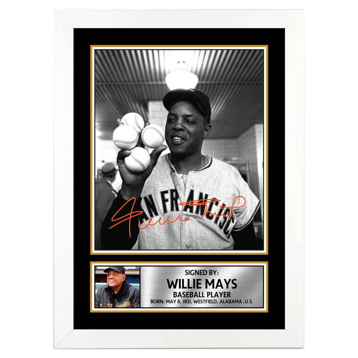 Willie Mays Baseball Player Printed Signature Poster Print Gift