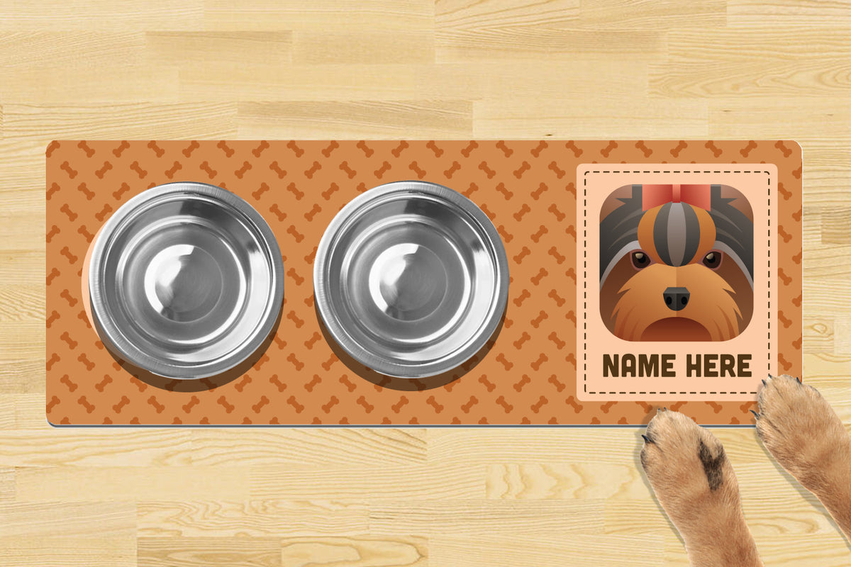 Personalised Dog Breed Dog Bowl Mat (880mm x 300mm)(2 Bowl Design) - YORKSHIRE TERRIER – Personalised Dog Breed Dog Bowl Mat 880mm X 300mm2 Bowl Design - Yorkshire