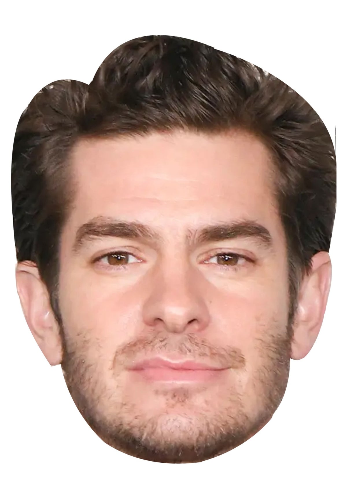 Andrew Garfield Face Mask – Fancy Dress Cardboard Costume Mask – Andrew Garfield face mask – printed cardboard celebrity face mask on a white background, front view