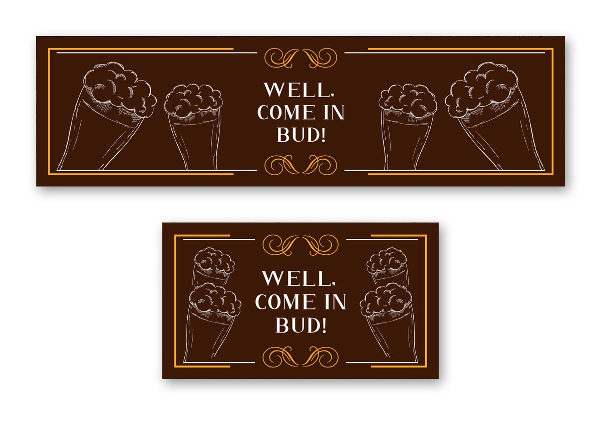 Funny beer bar mat – long runner and small mat, well come in bud design