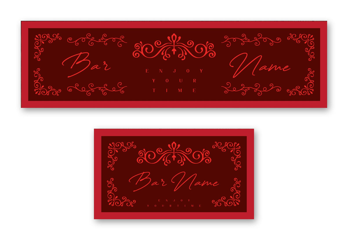 Personalised red bar runner – long runner and small mat, ruby script design