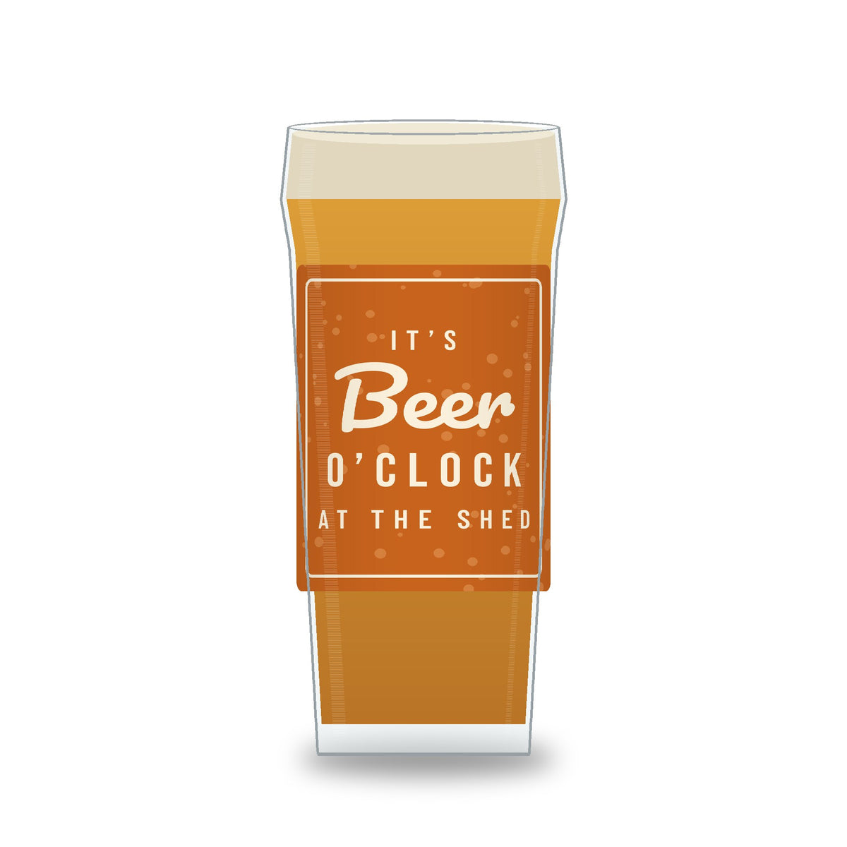 Personalised Beer O’Clock pint glass printed with the name The Shed