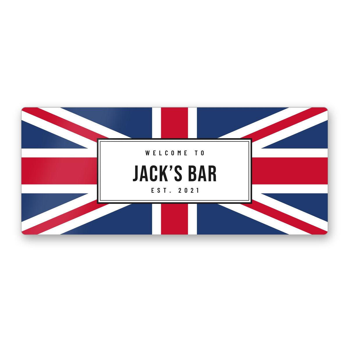 Personalised Union Jack home bar sign printed with the name Jack’s Bar