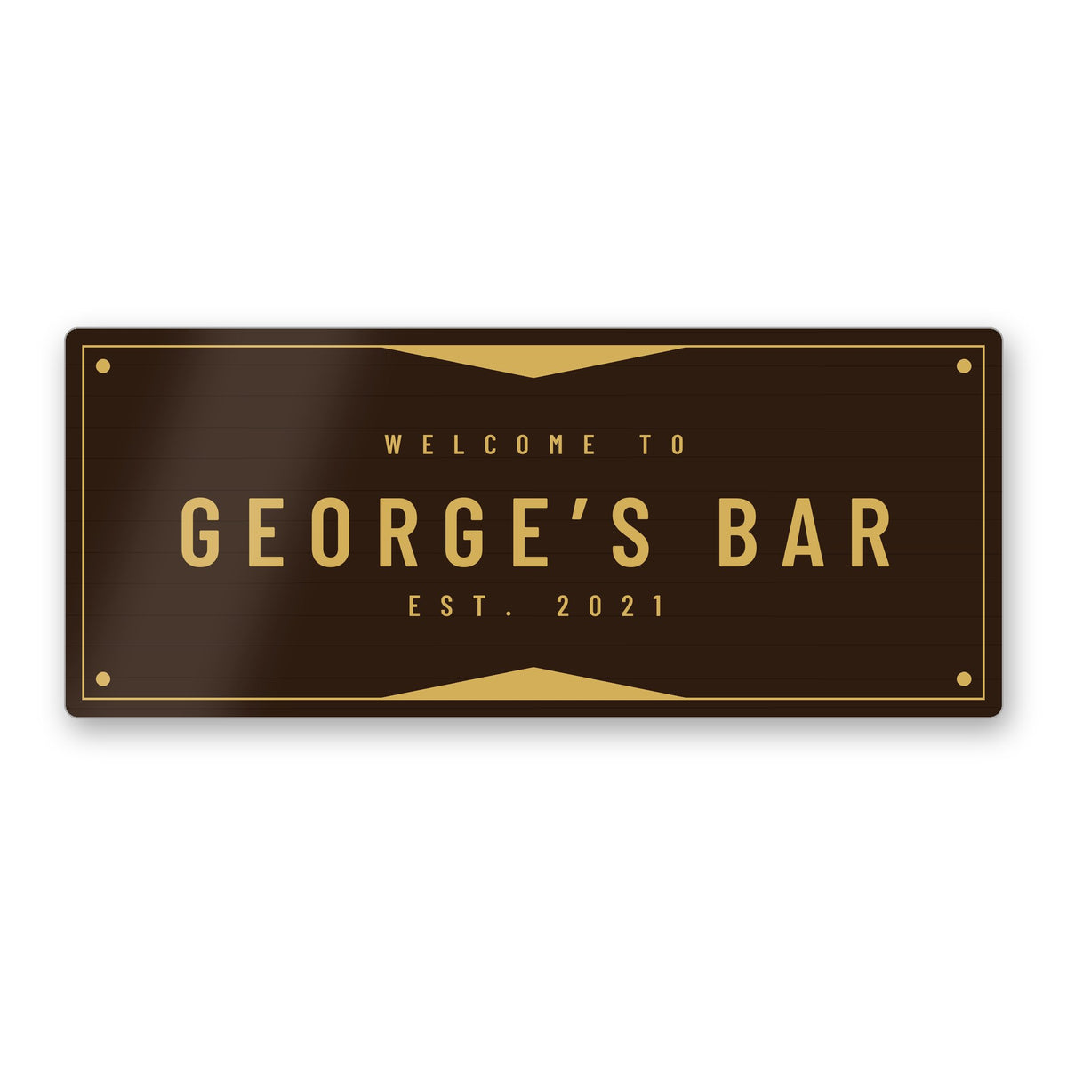 Personalised walnut and gold home bar sign printed with the name George’s Bar