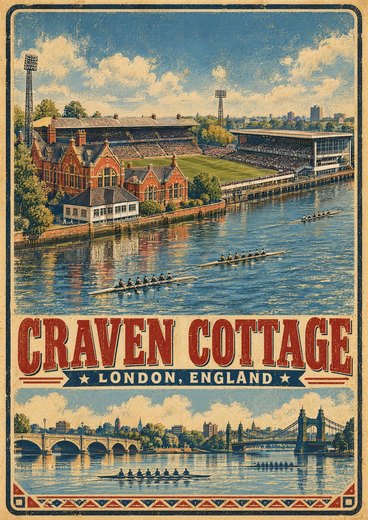 Craven Cottage Stadium vintage travel poster print