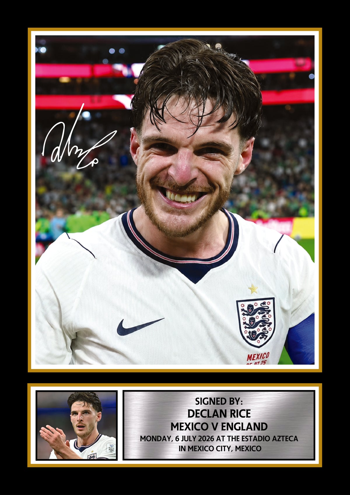 Declan Rice England Poster Print – Mexico vs England 2026 Match Commemorative Wall Art – Signature Style Football Print – Declan Rice England Poster Print