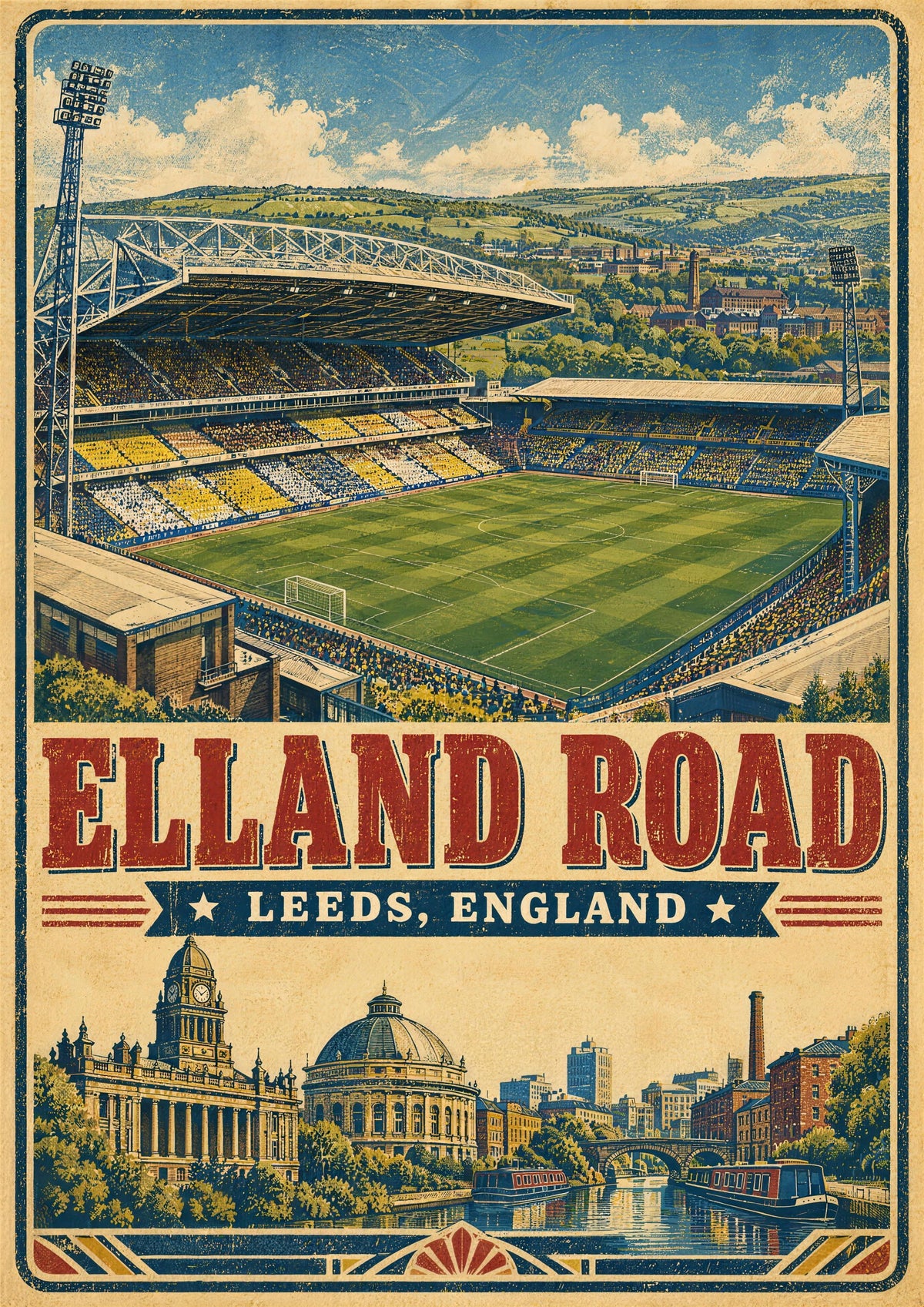 Elland Road Stadium vintage travel poster print