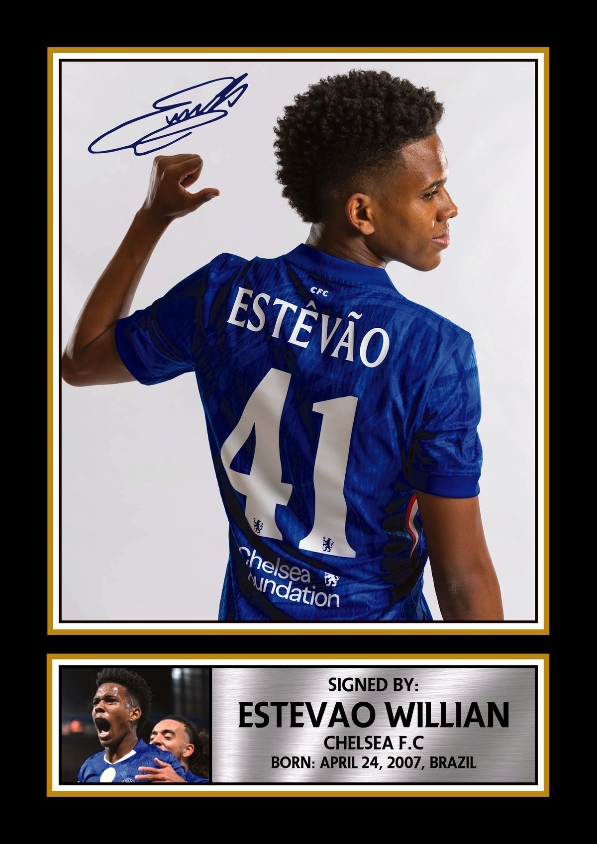 Estevão Willian Chelsea Printed Signature Poster – Brazil Football Wonderkid Wall Art – Soccer Wall Art Gift for Fans – Estevão Willian Chelsea Printed Signature Poster