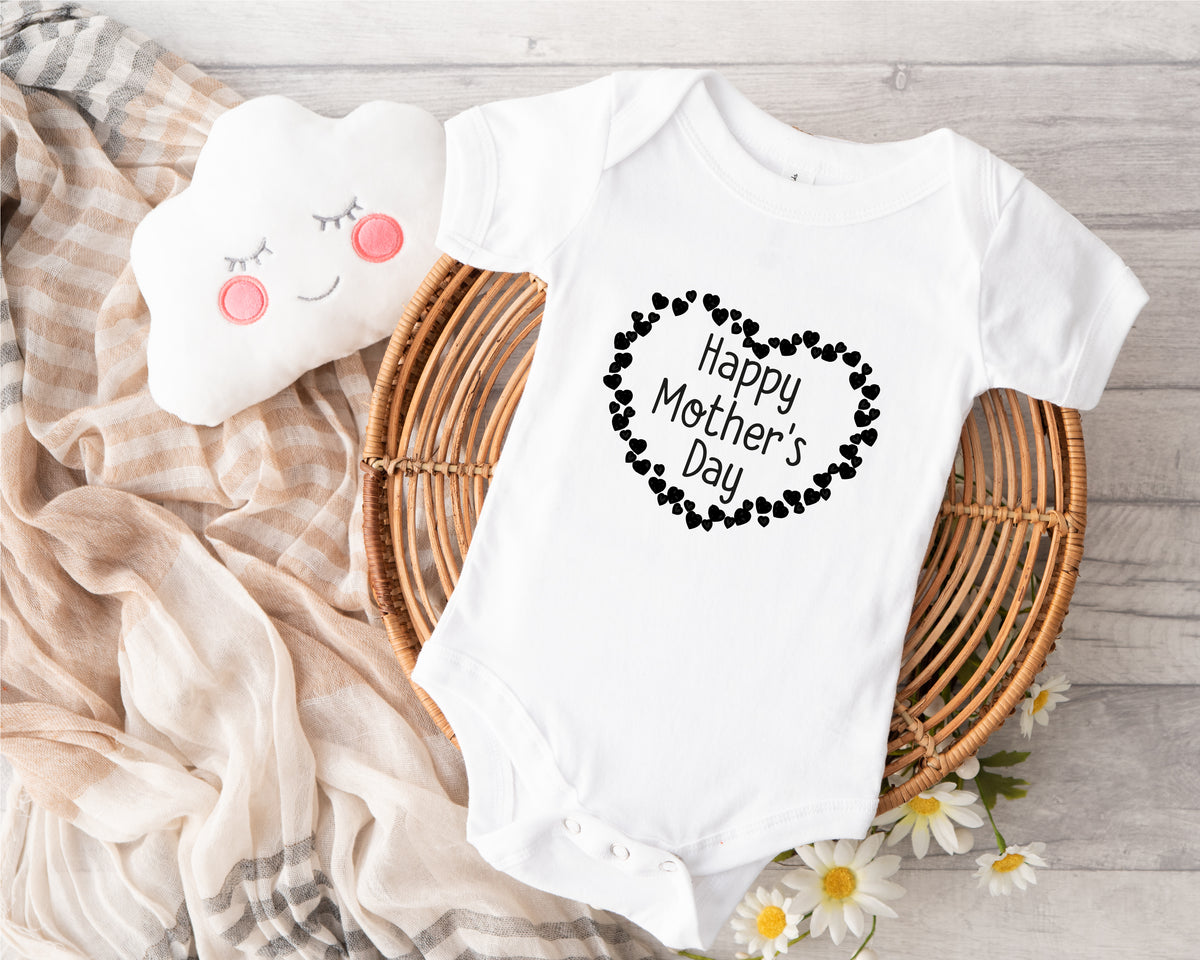 Personalised Mother's Day Baby Grow – Heart Wheel Design in Black – with Baby's Name – Personalised Mother's Day baby grow with Heart Wheel design in black, printed with baby's name