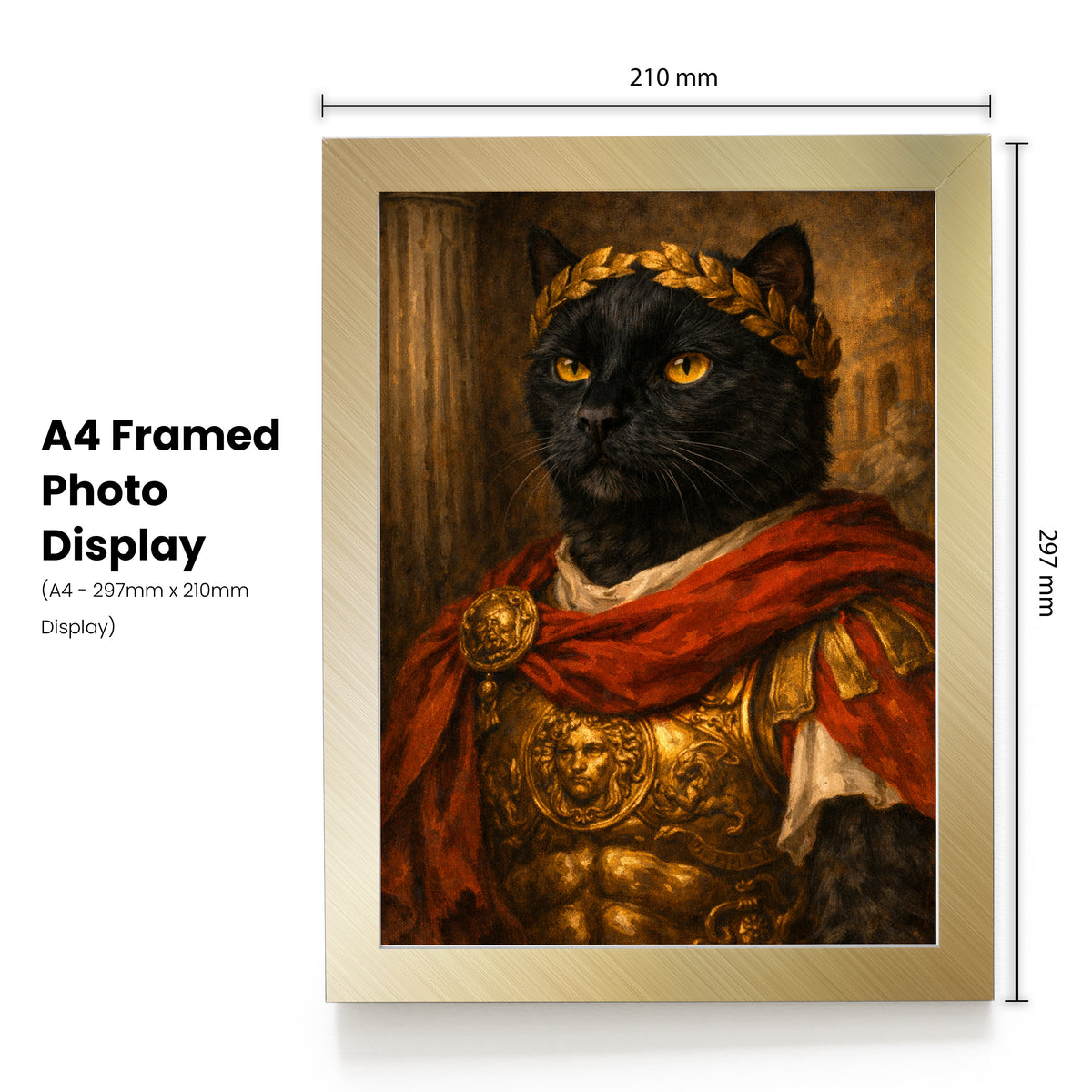 Personalised Pet Portrait – Your Dog or Cat as a Roman Emperor – Custom Print or Framed – Personalised Roman Emperor pet portrait mockup, Version 1 – a dog or cat as a Roman Emperor