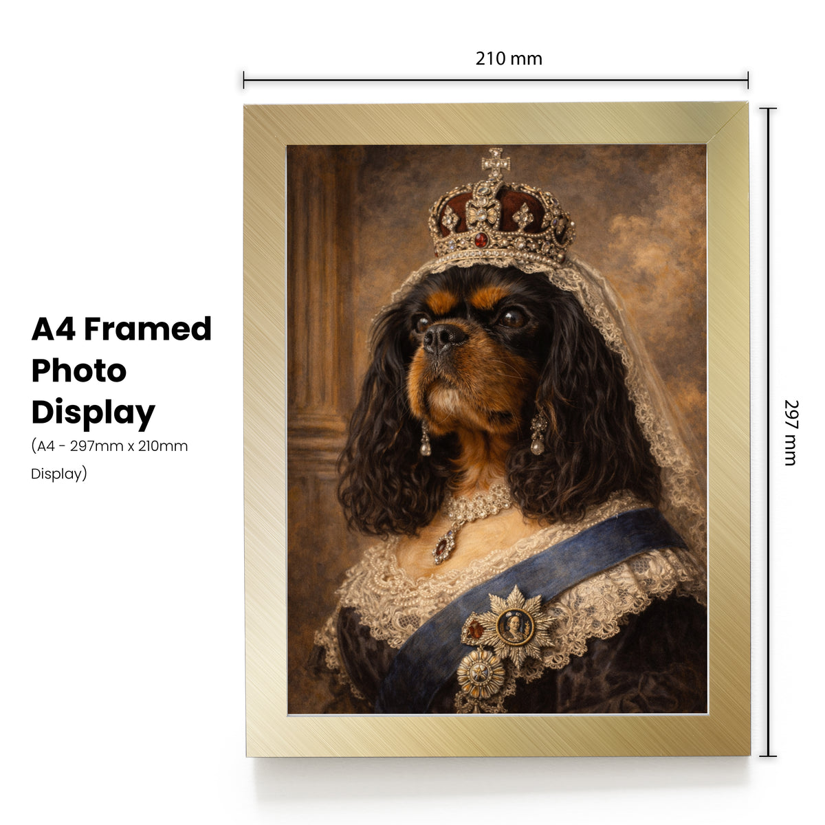 Personalised Pet Portrait – Your Dog or Cat as Queen Victoria – Custom Print or Framed – Personalised Queen Victoria pet portrait mockup, Version 1 – a dog or cat as Queen Victoria