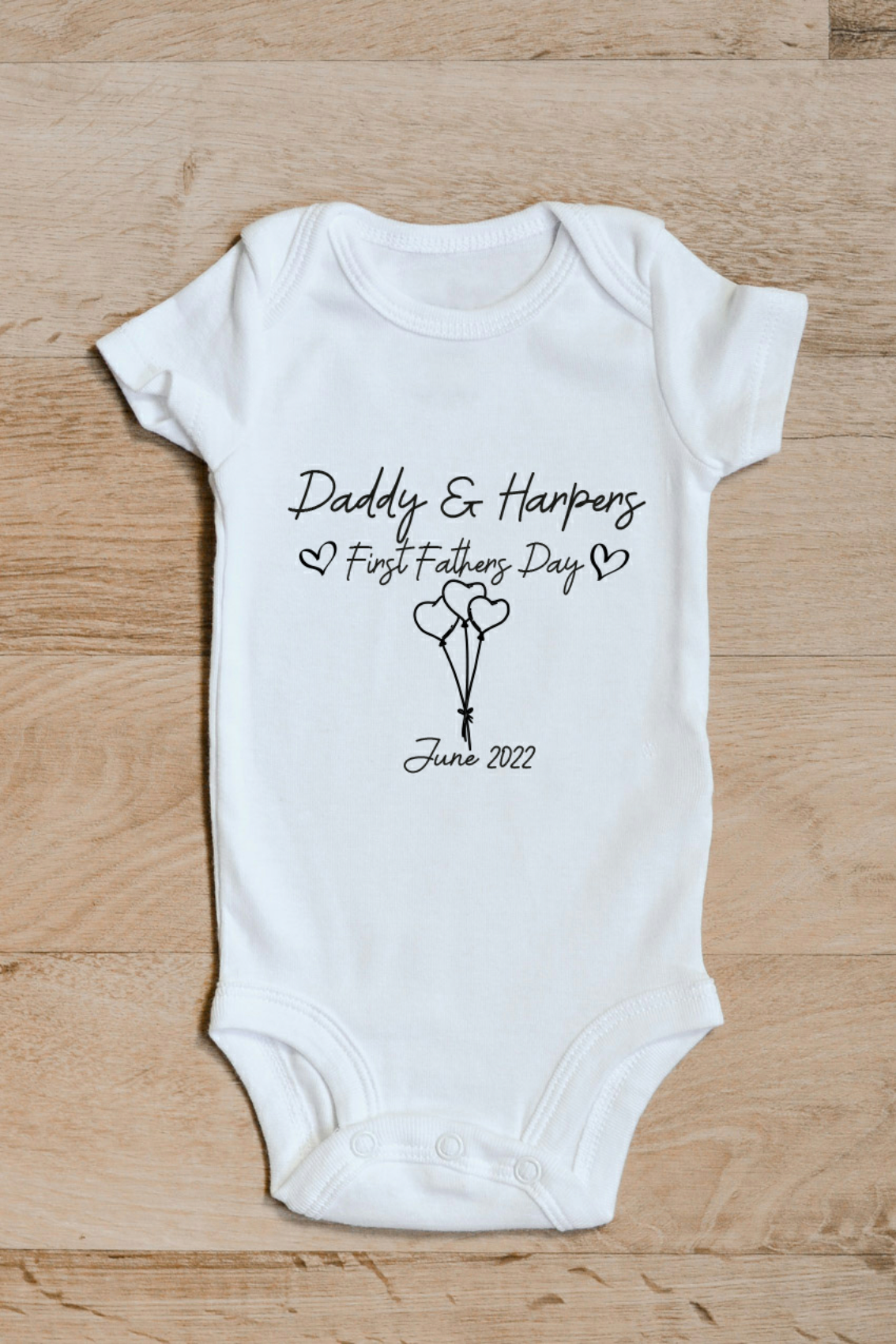 Personalised Daddy and Baby First Father's Day Baby Grow β Keepsake Baby Vest with Name β Daddy and baby first Father's Day baby grow showing the printed design on the front