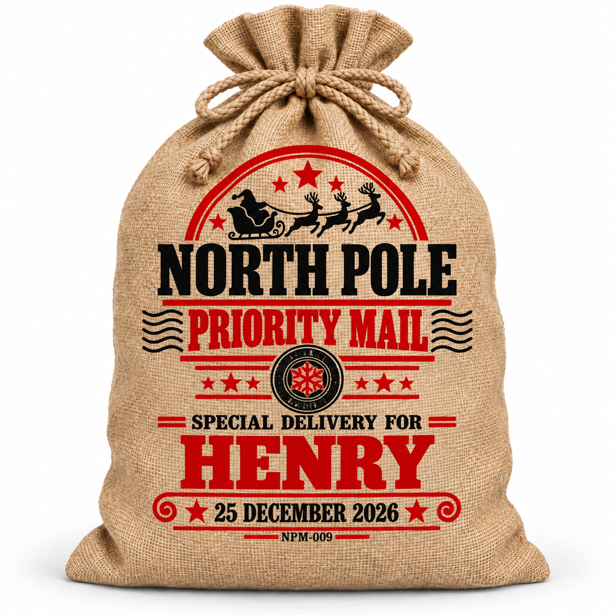 Personalised North Pole Priority Mail Santa Sack XL EXTRA LARGE Custom Name white background mockup