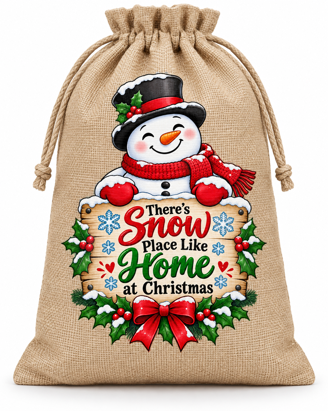 Personalised Snow Place Like Home Santa Sack XL EXTRA LARGE Custom Name white background mockup