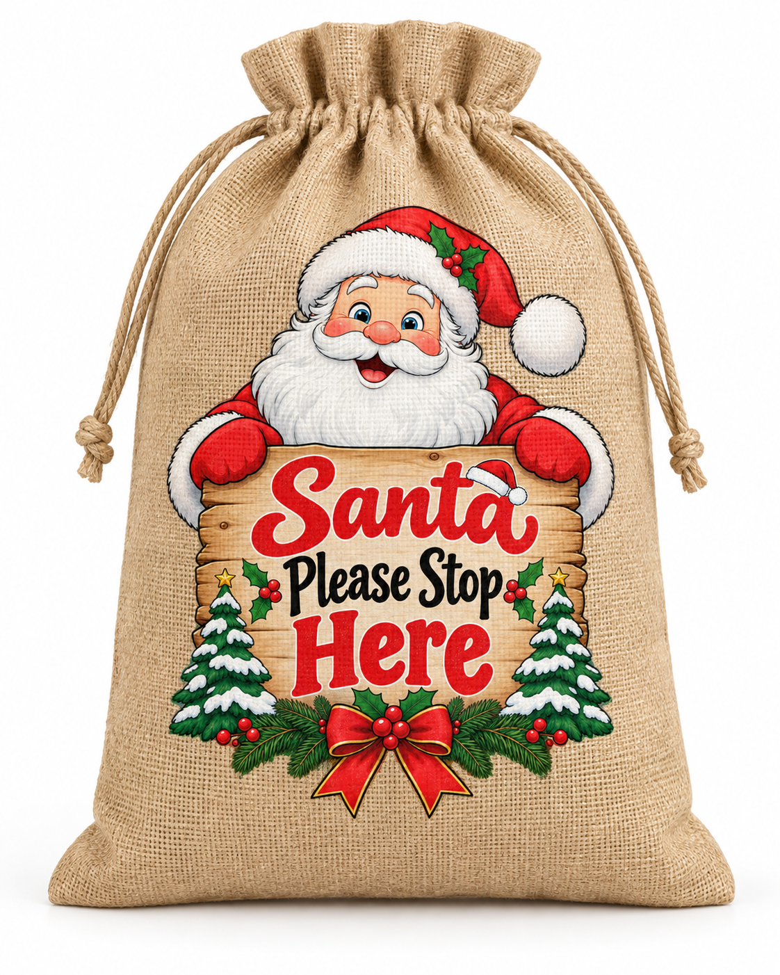 Personalised Santa Please Stop Here Santa Sack XL EXTRA LARGE Custom Name white background mockup