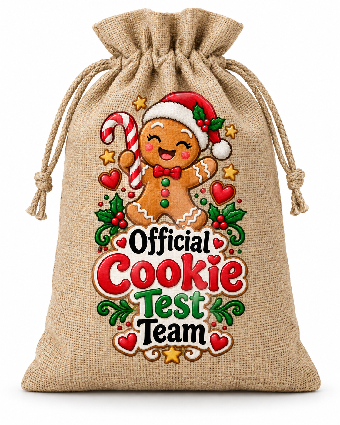 Personalised Official Cookie Test Team Santa Sack XL EXTRA LARGE Custom Name white background mockup