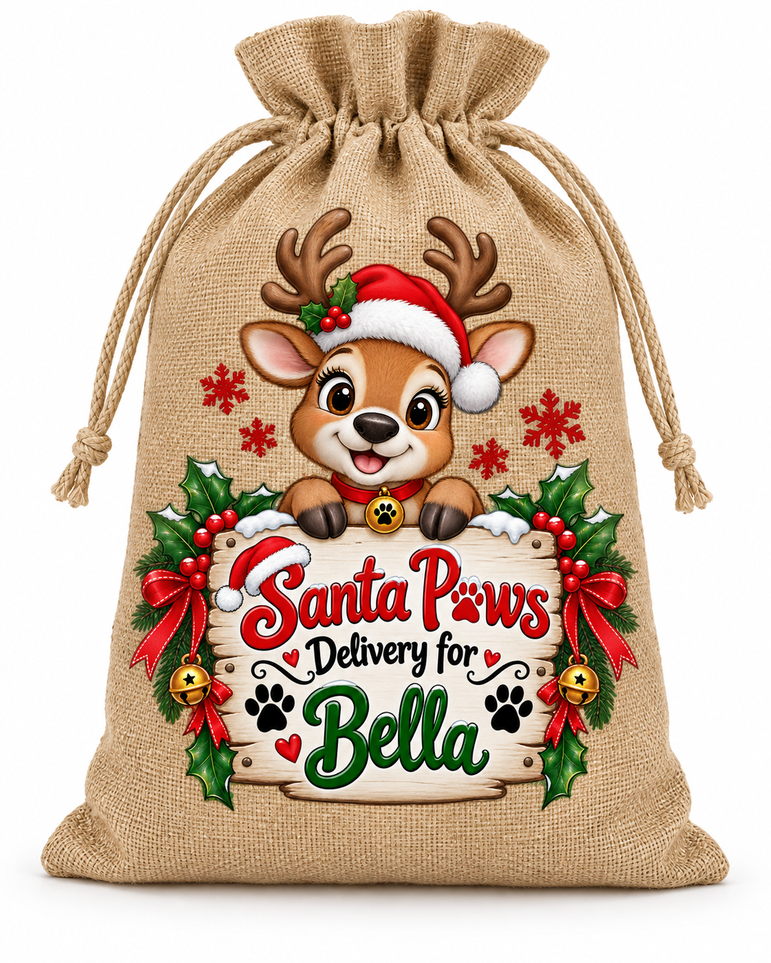 Personalised Santa Paws Bella Santa Sack XL EXTRA LARGE Custom Name white background mockup