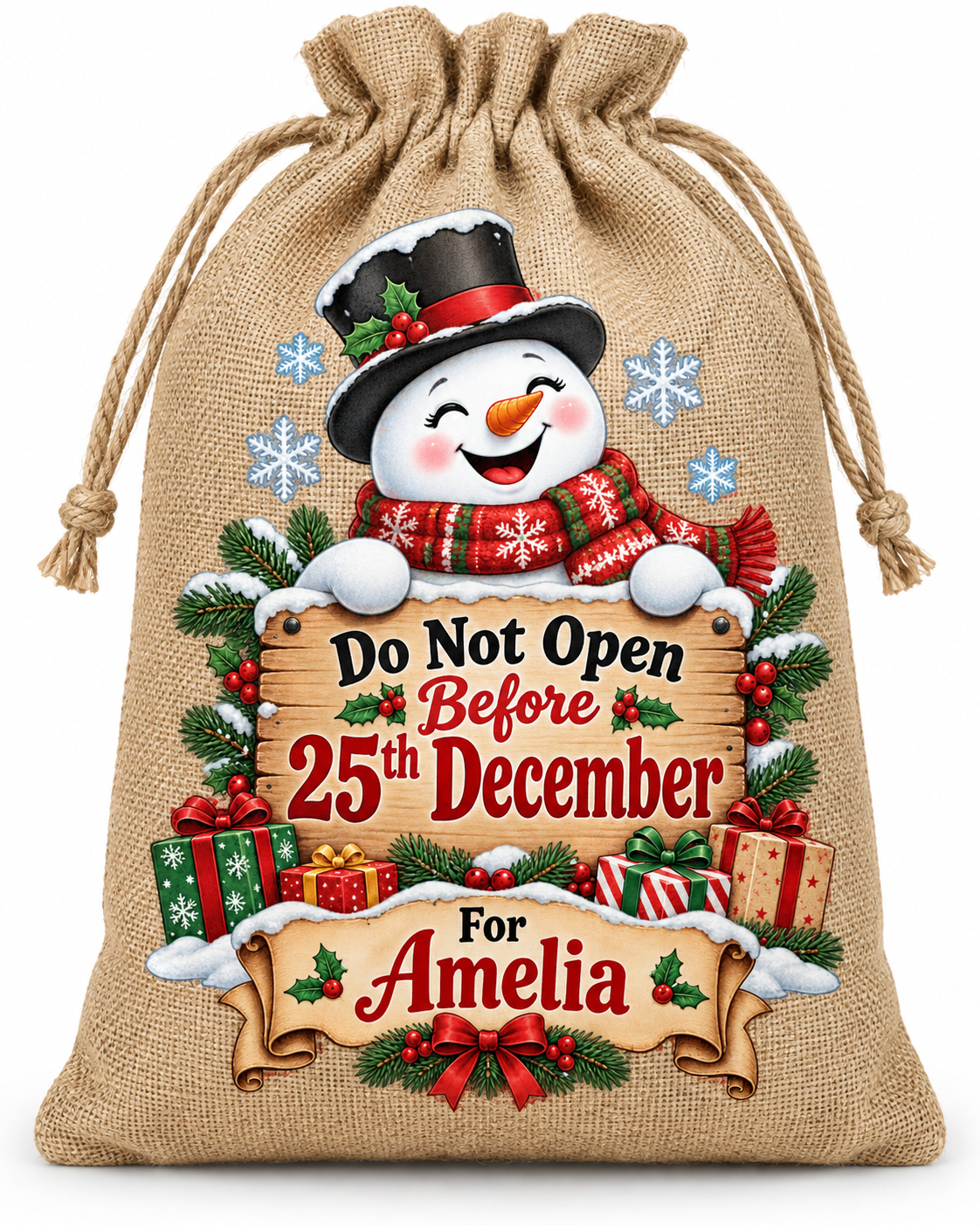 Personalised Do Not Open Amelia Santa Sack XL EXTRA LARGE Custom Name white background mockup