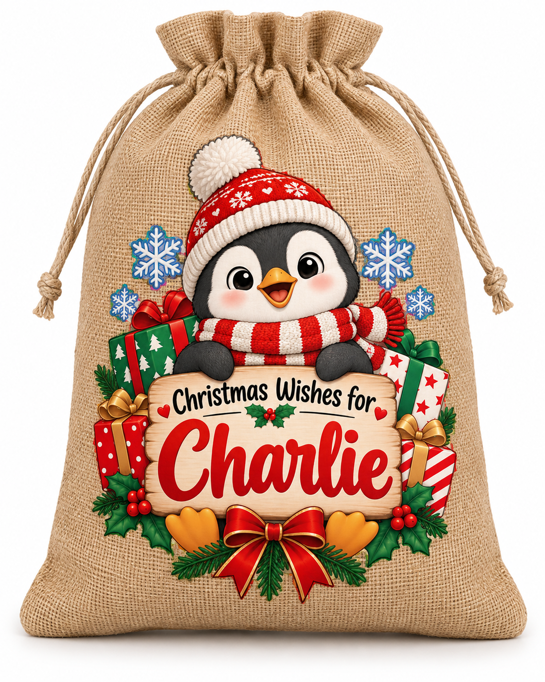 Personalised Christmas Wishes Charlie Santa Sack XL EXTRA LARGE Custom Name white background mockup