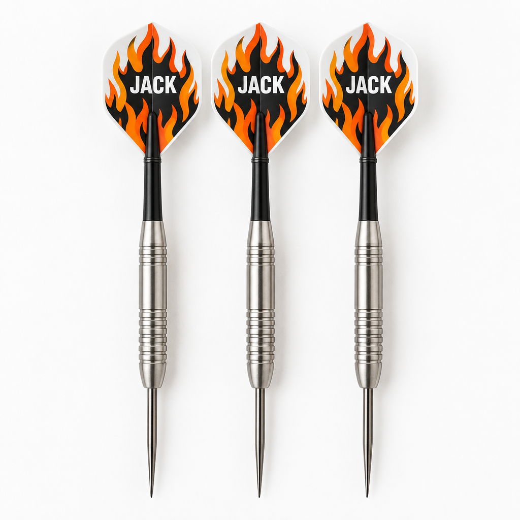 Personalised Dart Flights with Name or Logo – UV Printed Custom Darts Flights – Set of 3 – Personalised dart flights printed with the name Jack, set of three on darts