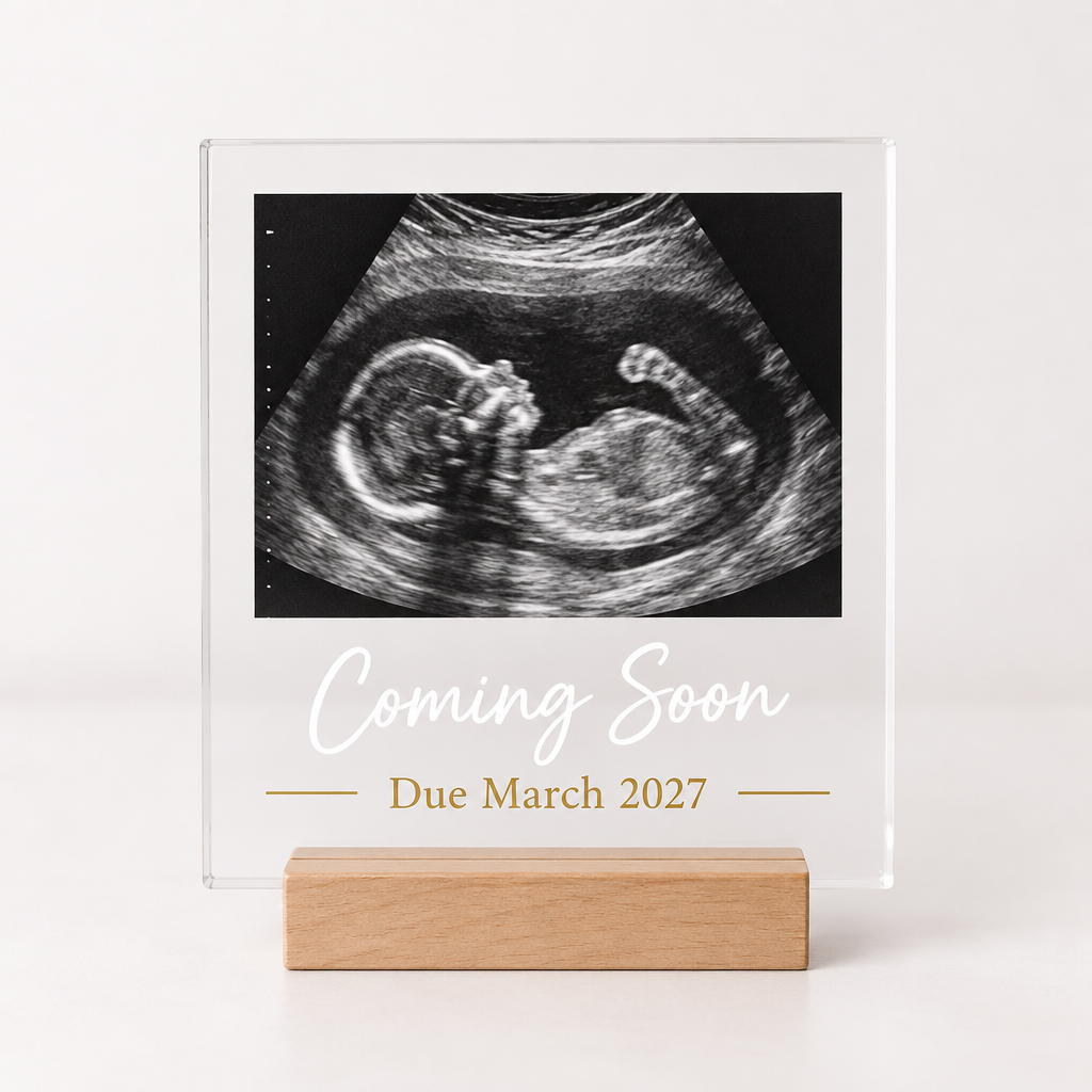 Personalised Pregnancy Announcement Plaque – Baby Scan Photo & Due Date – UV Printed Keepsake – Personalised pregnancy announcement plaque with baby scan photo and due date