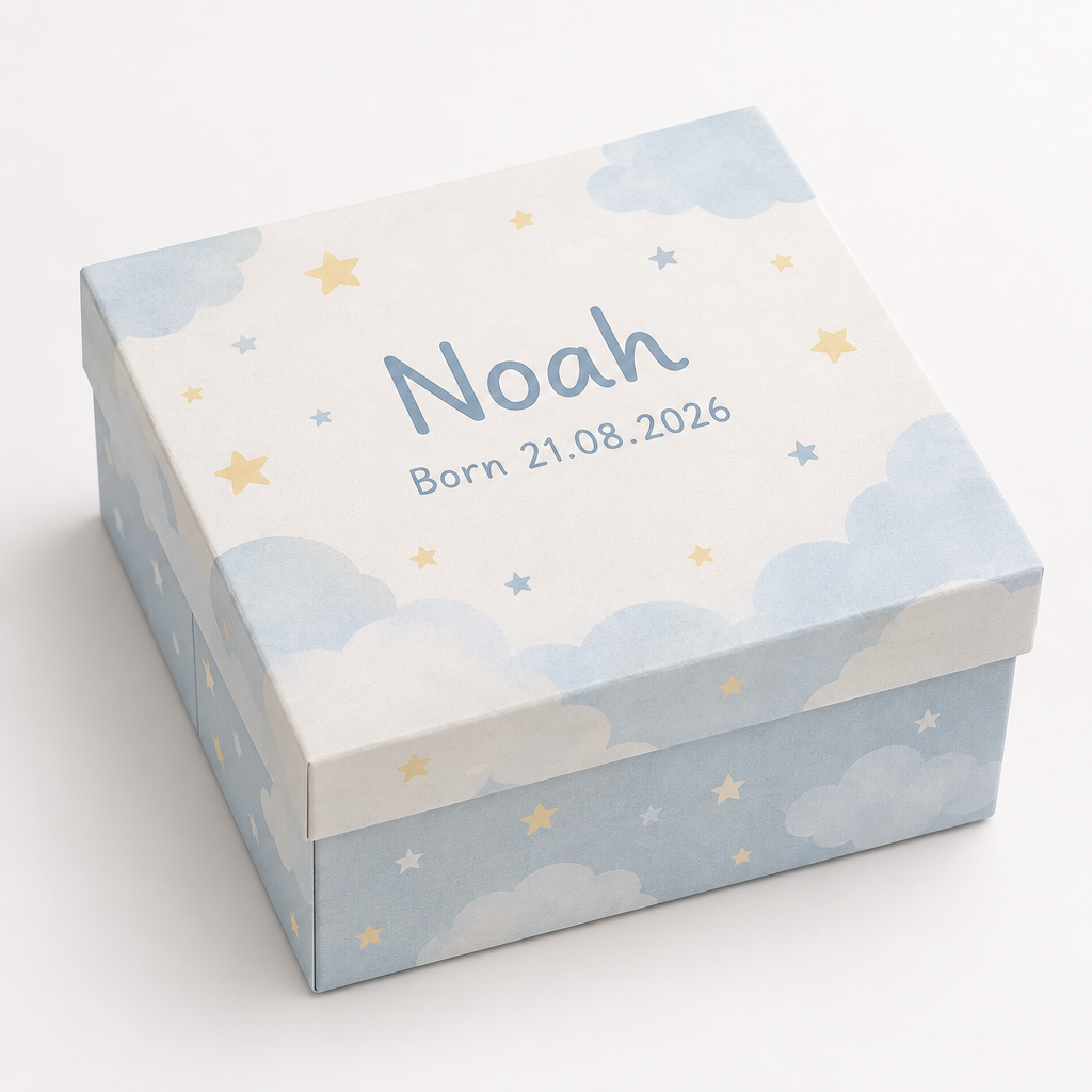 Personalised Baby Keepsake Box – Name & Birth Date – Printed Memory Box for New Baby – Personalised baby keepsake box printed with the name Noah and birth date