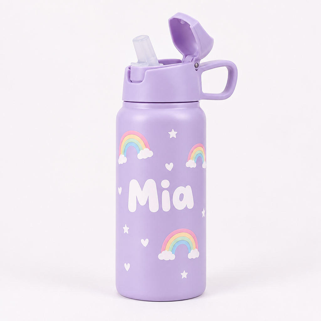 Personalised Kids School Water Bottle with Name β UV Printed Drinks Bottle for School & Nursery β Personalised kids school water bottle printed with the name Mia