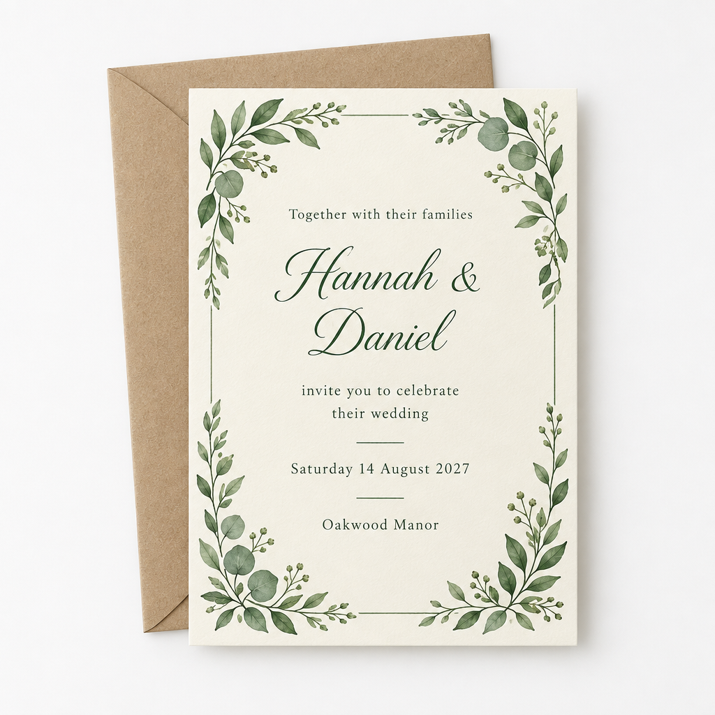 Personalised Wedding Invitations – Pack of 25 – Names, Date & Venue – Personalised Wedding Invitations – personalised wedding invitation for Hannah & Daniel with envelope