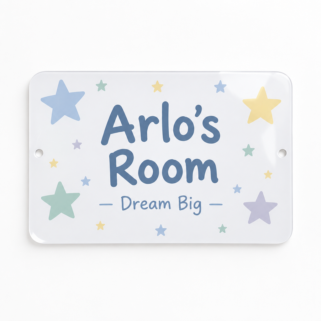 Personalised Acrylic Door Plaque – Name & Message – A5 or A4 Door Sign – Personalised acrylic door plaque printed Arlo's Room