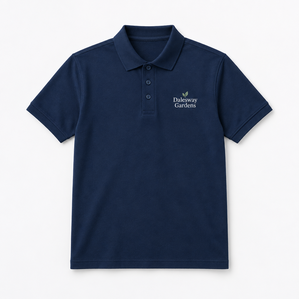 Logo Polo Shirt – Personalised Workwear with Your Business Logo – Sizes S to 2XL – Logo polo shirt on a white background, showing an example personalised design