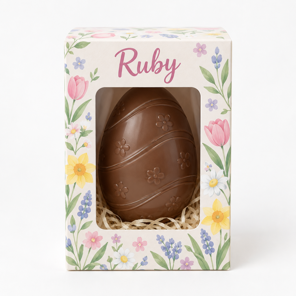 Personalised Easter Egg Box – Child's Name – Printed Easter Gift Box – Personalised Easter egg box with the name Ruby on a white background