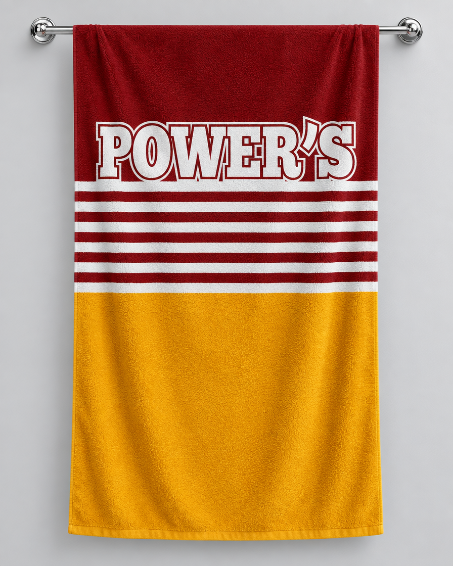 Brisbane 1988 Home Personalised Rugby Bath Towel – Brisbane 1988 Home personalised rugby bath towel hanging on a towel rail