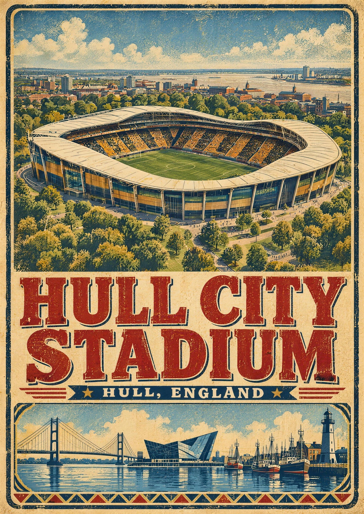 Hull City Stadium vintage travel poster print