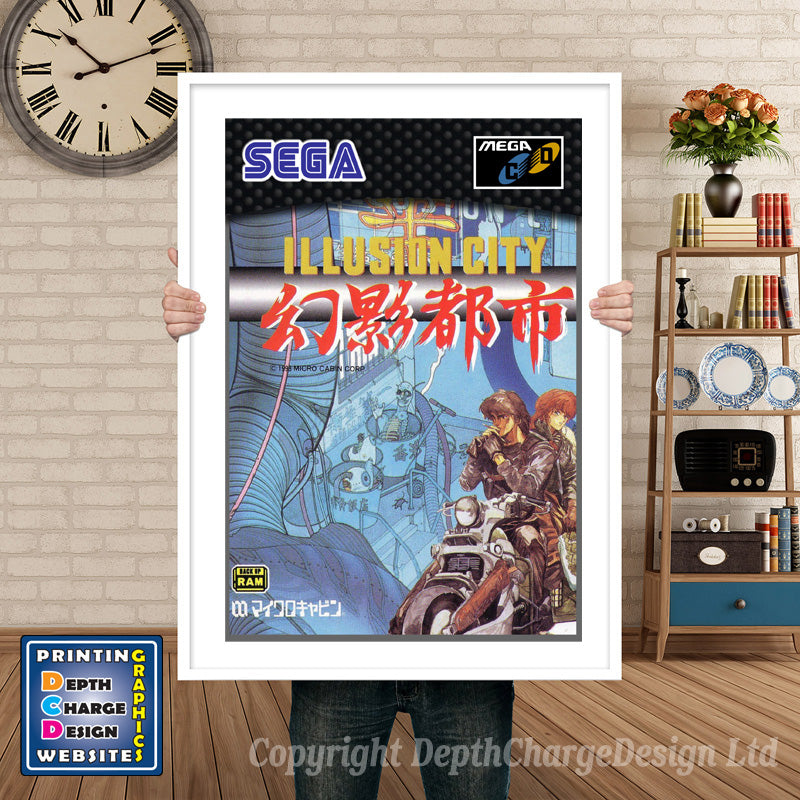 Illusioncity Jp Sega Sega Mega CD Inspired Retro Gaming Poster A4 A3 A2 Or A1 – Illusioncity Jp Sega Mega CD inspired retro gaming poster shown in a white frame