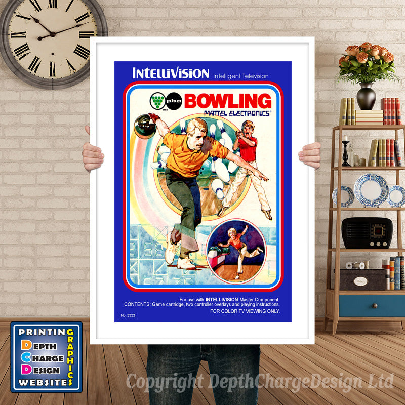 Intellivison Bowling Au Inspired Retro Gaming Poster A4 A3 A2 Or A1 – Bowling AU Intellivision inspired retro gaming poster shown in a white frame
