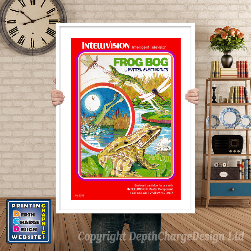 Intellivison Frogbog Inspired Retro Gaming Poster A4 A3 A2 Or A1 – Frogbog Intellivision inspired retro gaming poster shown in a white frame
