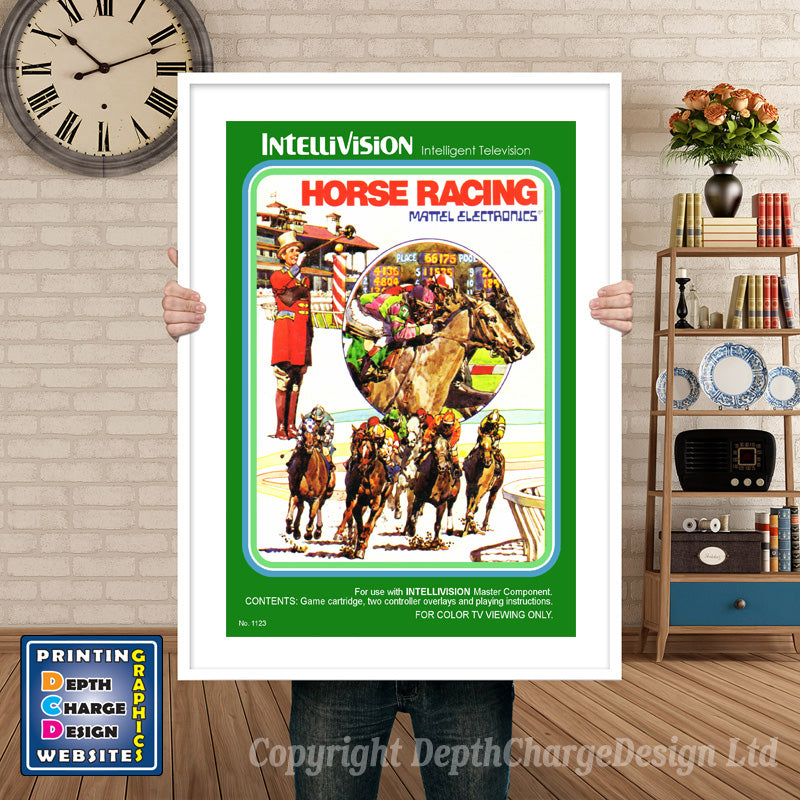 Intellivison Horse Racing Inspired Retro Gaming Poster A4 A3 A2 Or A1 – Horse Racing Intellivision inspired retro gaming poster shown in a white frame